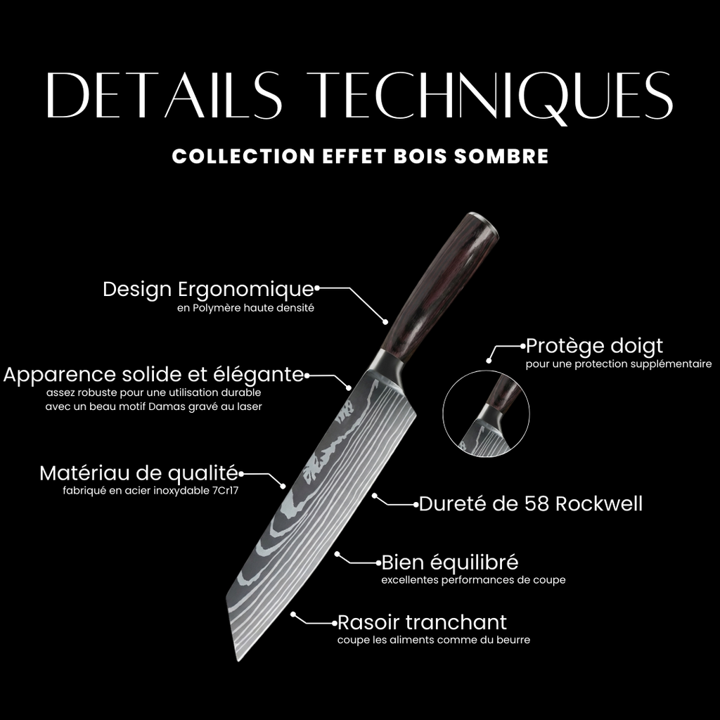 Couteau Kiritsuke - Effet Bois Sombre