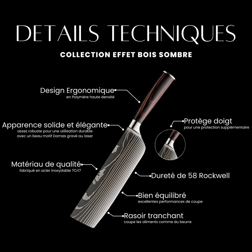 Couteau Nakiri - Effet Bois Sombre