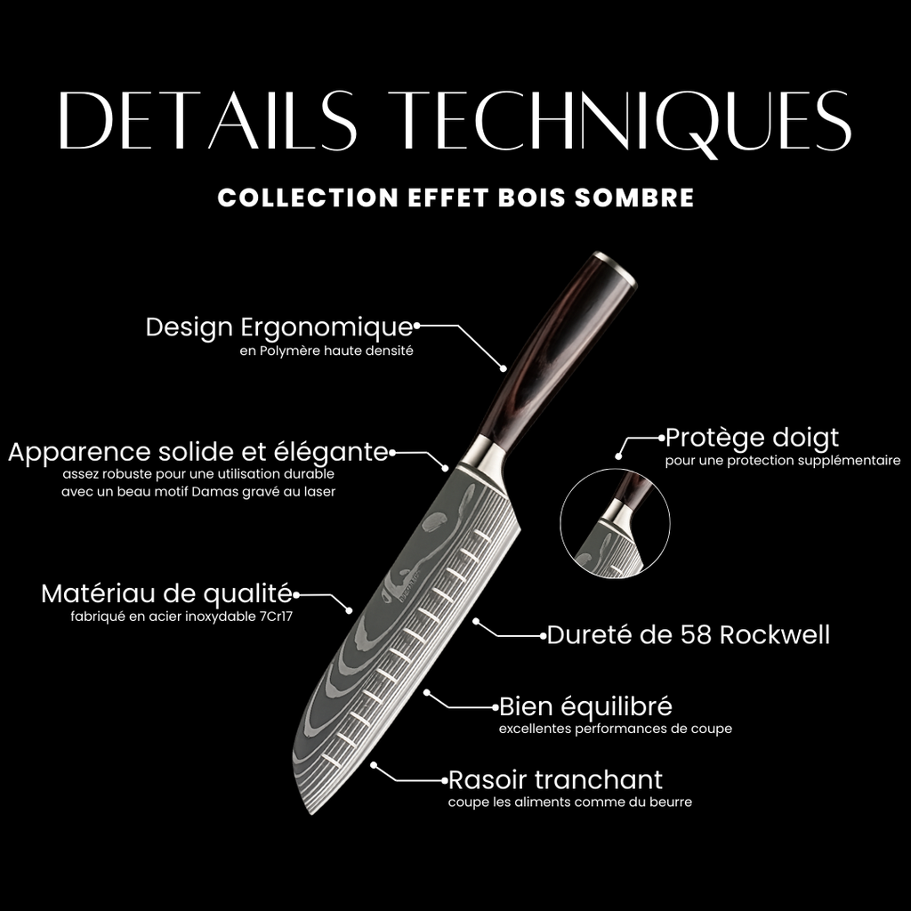 Couteau Santoku - Effet Bois Sombre