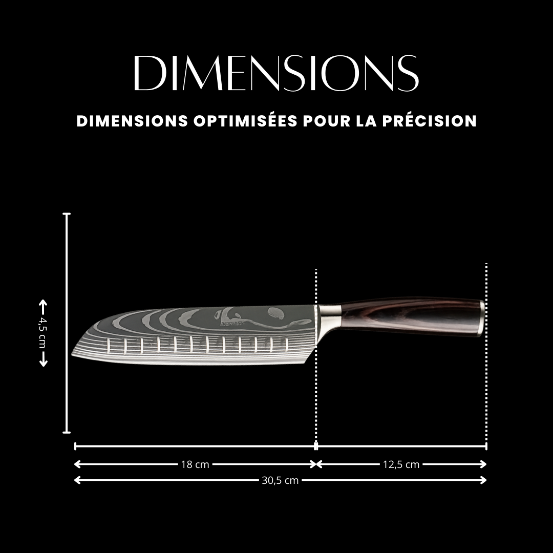 Couteau Santoku - Effet Bois Sombre