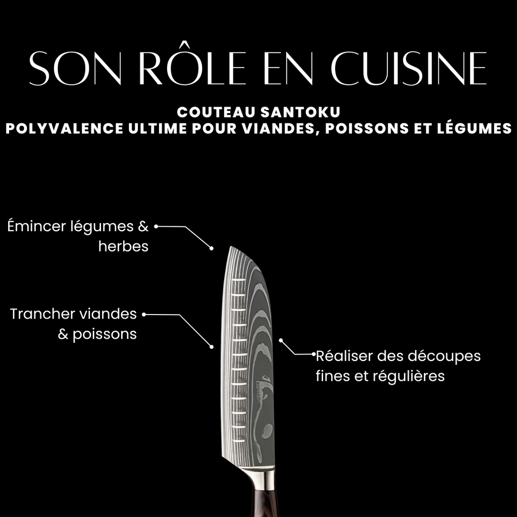 Couteau Santoku - Effet Bois Sombre