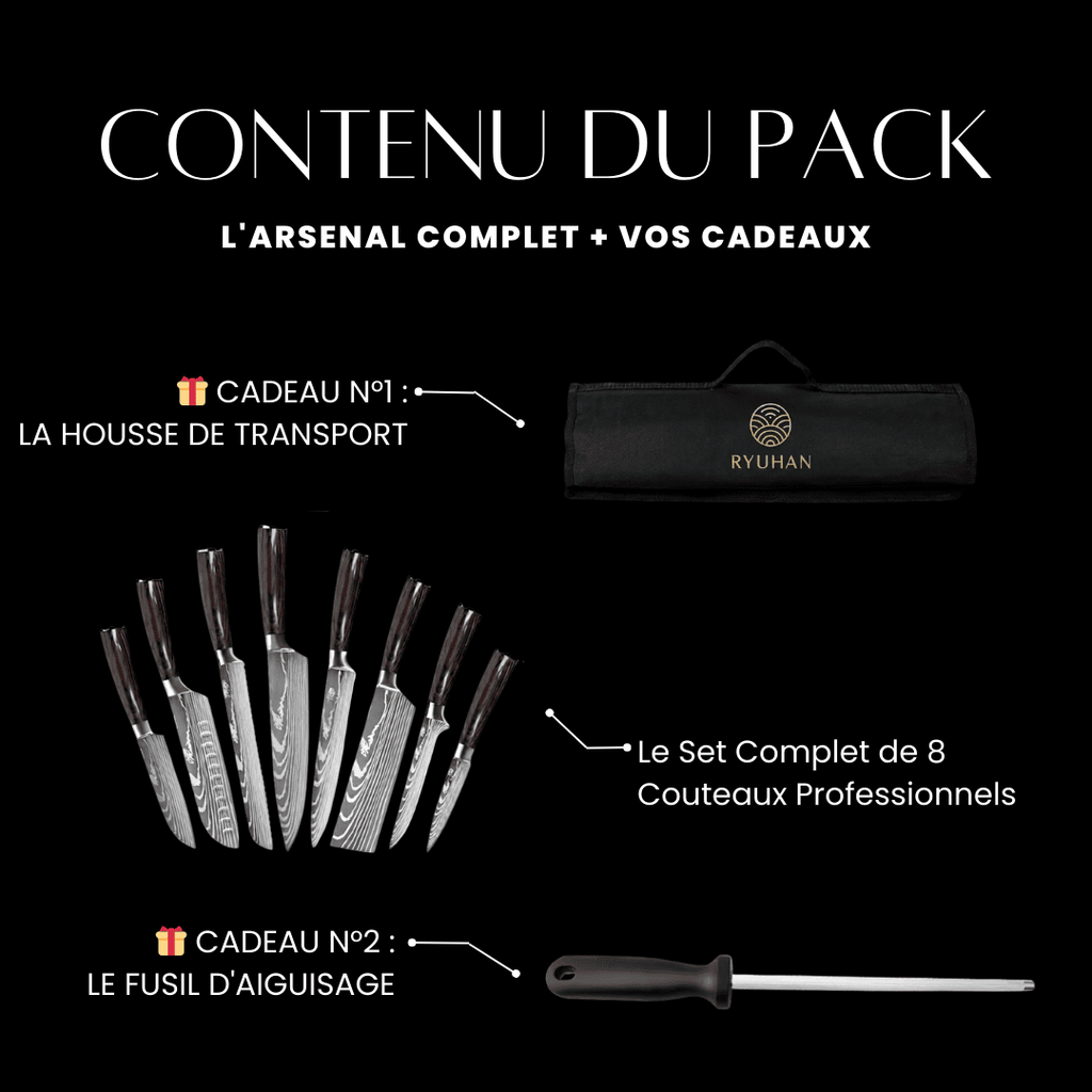 Set de 8 couteaux Japonais - Effet Bois Sombre