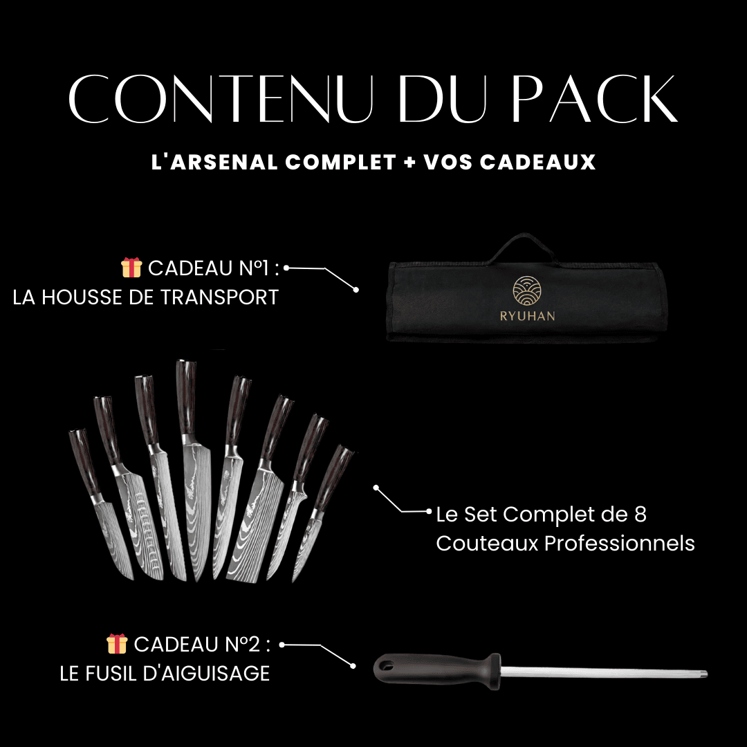 Set de 8 couteaux Japonais - Effet Bois Sombre