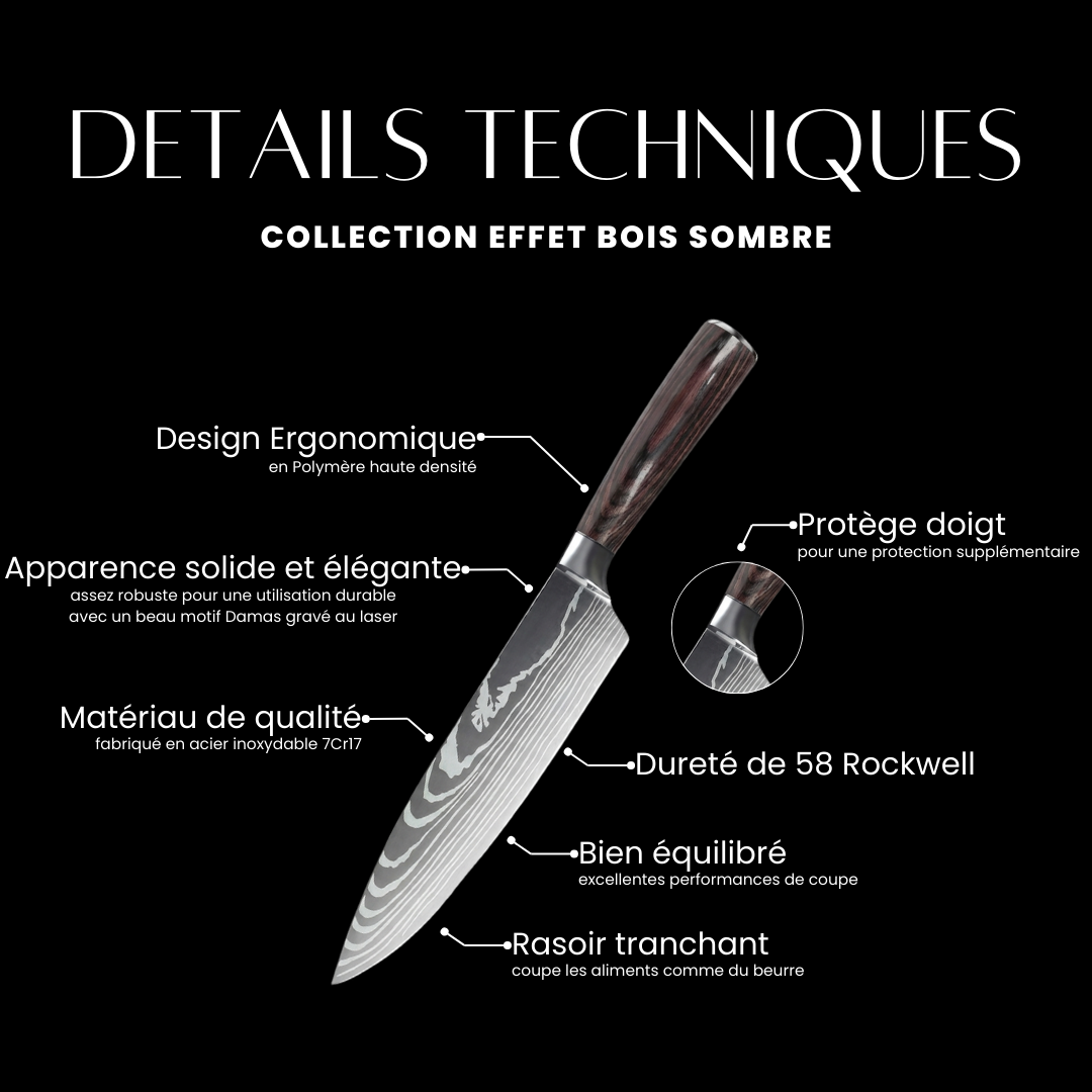 Set de 8 couteaux Japonais - Effet Bois Sombre