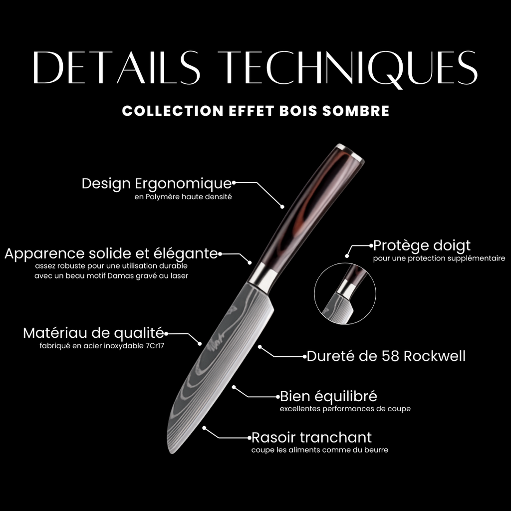 Couteau petit Santoku - Effet Bois Sombre