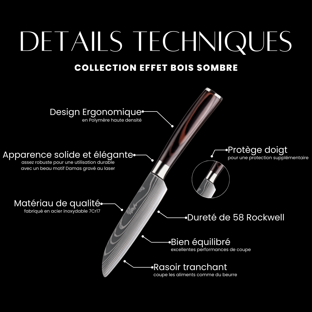 Couteau petit Santoku - Effet Bois Sombre