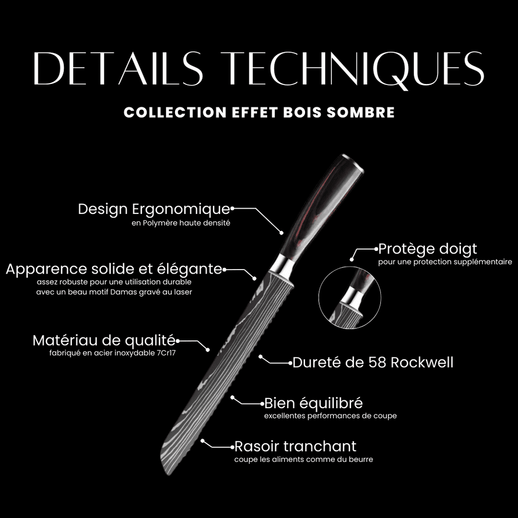 Couteau à pain - Effet Bois Sombre