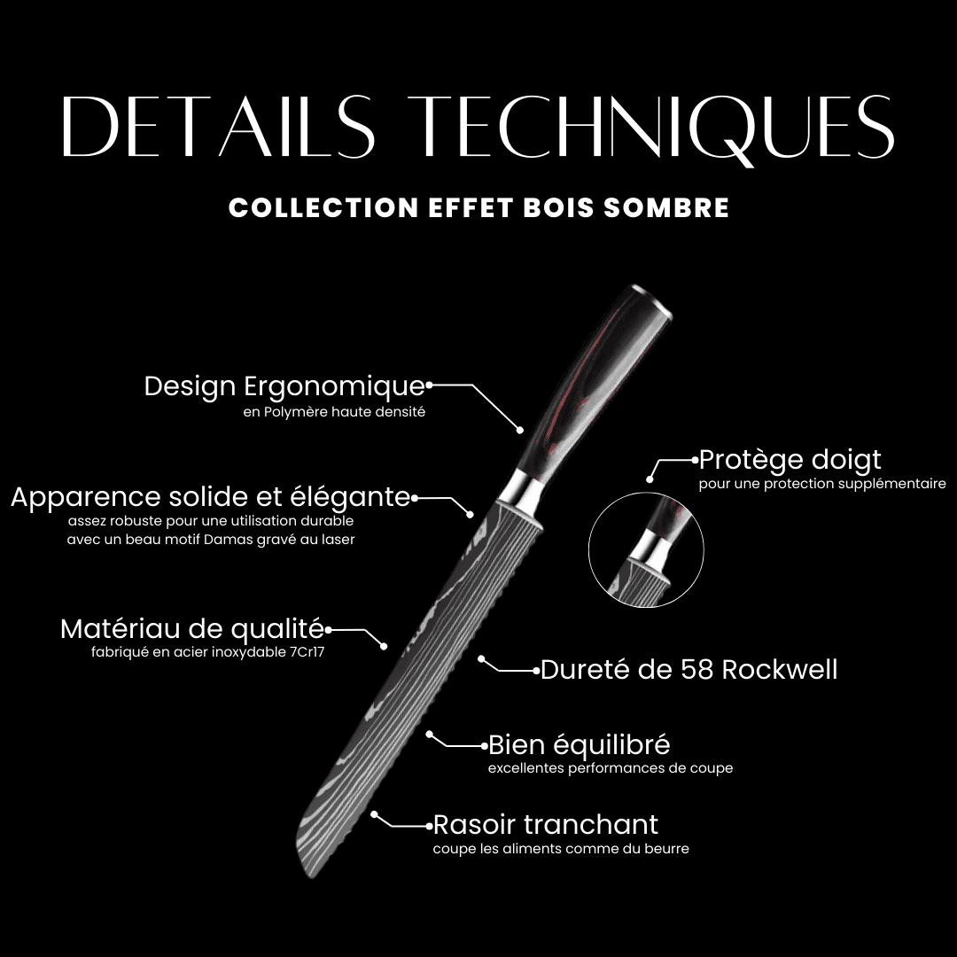 Couteau à pain - Effet Bois Sombre