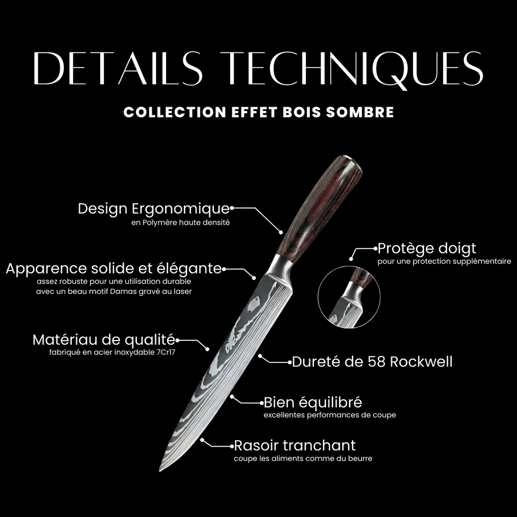 Couteau à trancher- Effet Bois Sombre