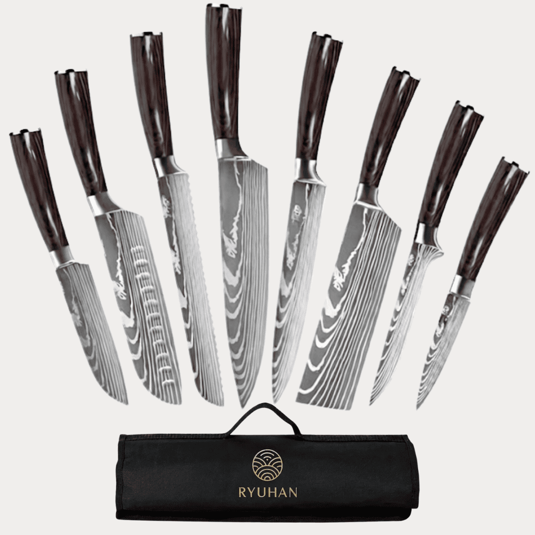 Set de 8 couteaux Japonais - Effet Bois Sombre