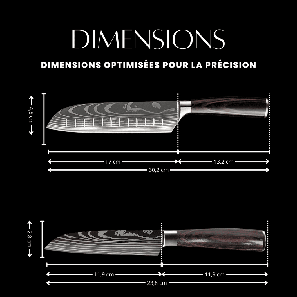 Set de 8 couteaux Japonais - Effet Bois Sombre