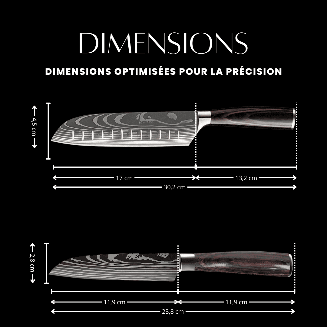 Set de 8 couteaux Japonais - Effet Bois Sombre