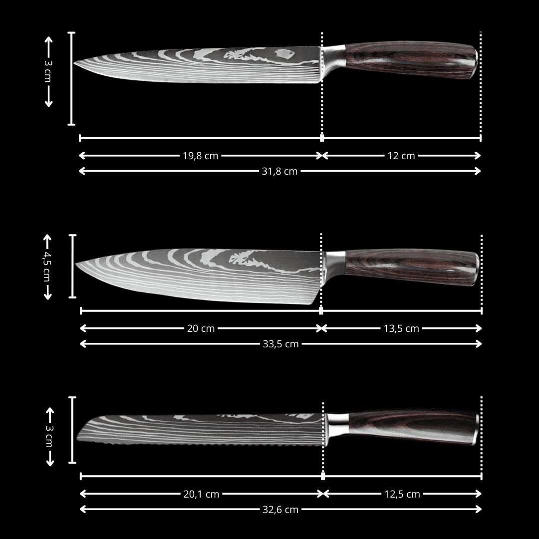 Set de 8 couteaux Japonais - Effet Bois Sombre