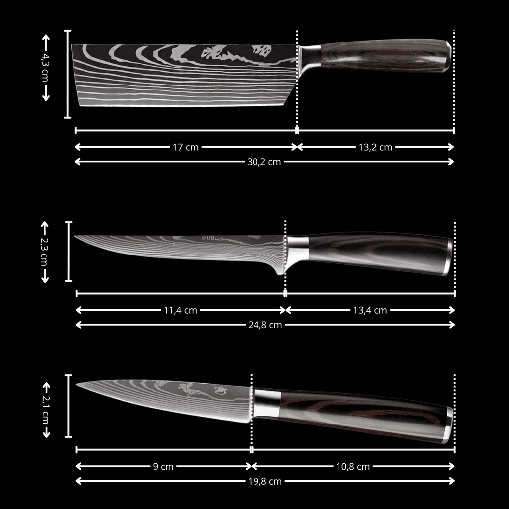 Set de 8 couteaux Japonais - Effet Bois Sombre