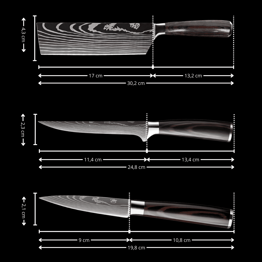 Set de 8 couteaux Japonais - Effet Bois Sombre
